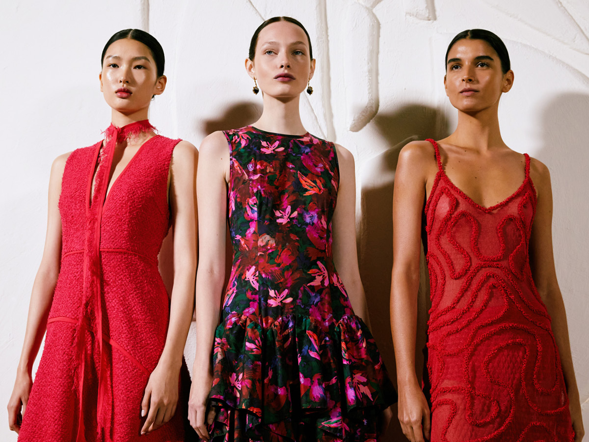 three women in dresses